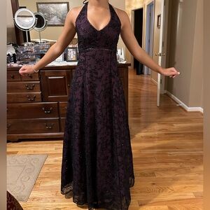 Elegant Purple Beaded Evening Gown